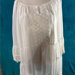 White Bell Sleeve Tiered Blouse with 3/4 Sleeves